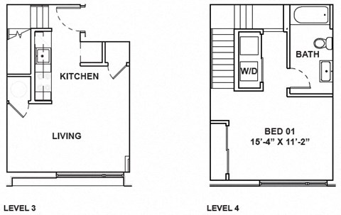 Floor plan for 1 bed, 1 bath, 659 sqft